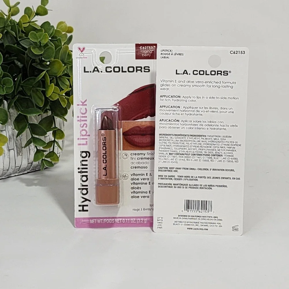 L.A. Colors Hydrating Lipstick Raging Berry Creamy Finish C62153 - Lot of 2